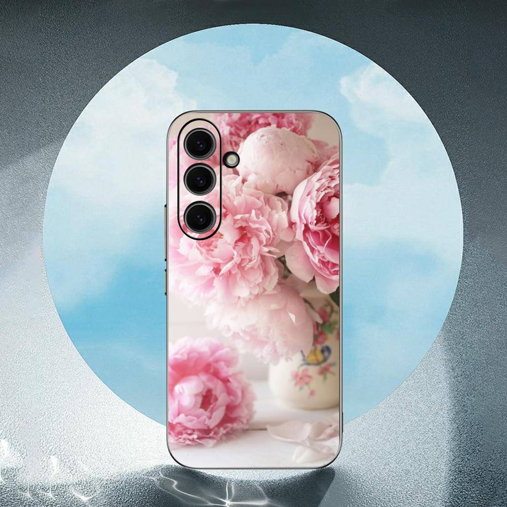 Elegant Pink Flower Peony For Samsung Galaxy S25 S24 S23 Ultra S22 S21 Plus S20 Black Soft Silicone Protective Case