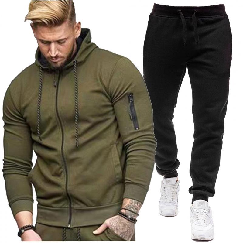 

Мужской кардиган с капюшоном и комплект толстовки: Модная европейская и американская повседневная осенняя спортивная одежда XXXL армия зеленый