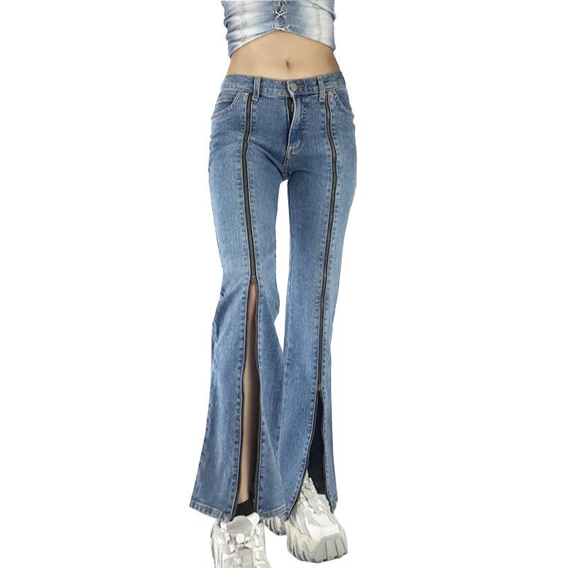 

European & American Style High-Waisted Women s Jeans with Personalized Zipper Decoration XXL синий