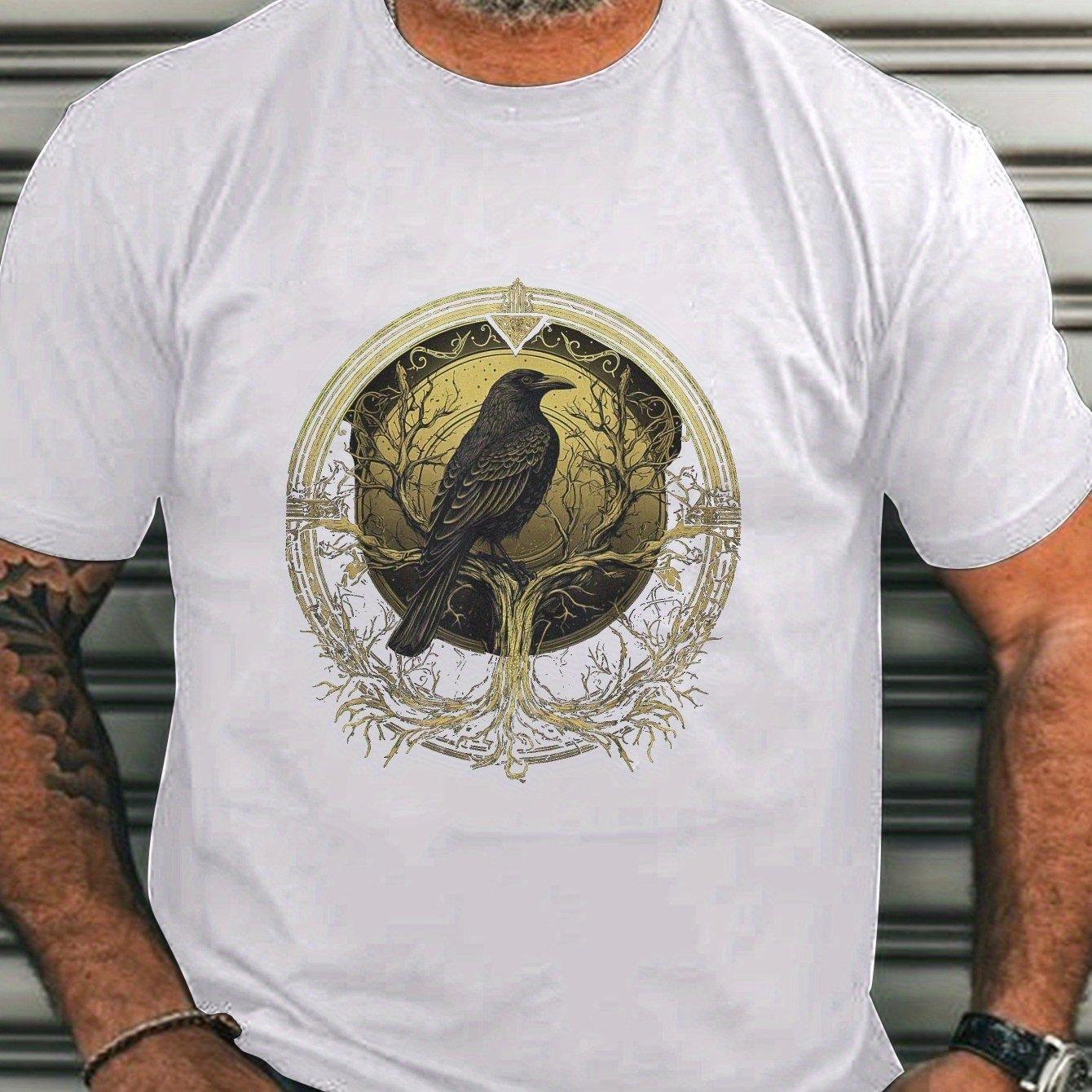 Men Celtic Viking Valhalla Graphic T Shirt Raven Celtic Knot Print Short Sleeve Tee Breathable Regular Fit Men Clothing S