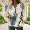 Women Plus Size V Neck Front Zip Long Sleeve Abstract Printed Sweatshirt