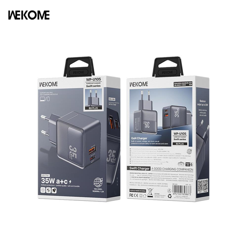 WEKOME 35Wa+C Flash Charger WP-U105 (European Standard) supports multiple fast charging protocols.