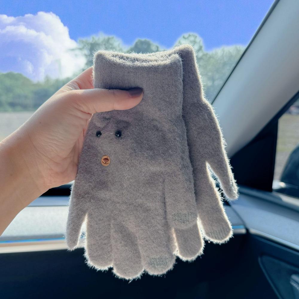 Knitting Gloves Five Finger Cycling Driving Gloves Full Finger Mittens  Winter