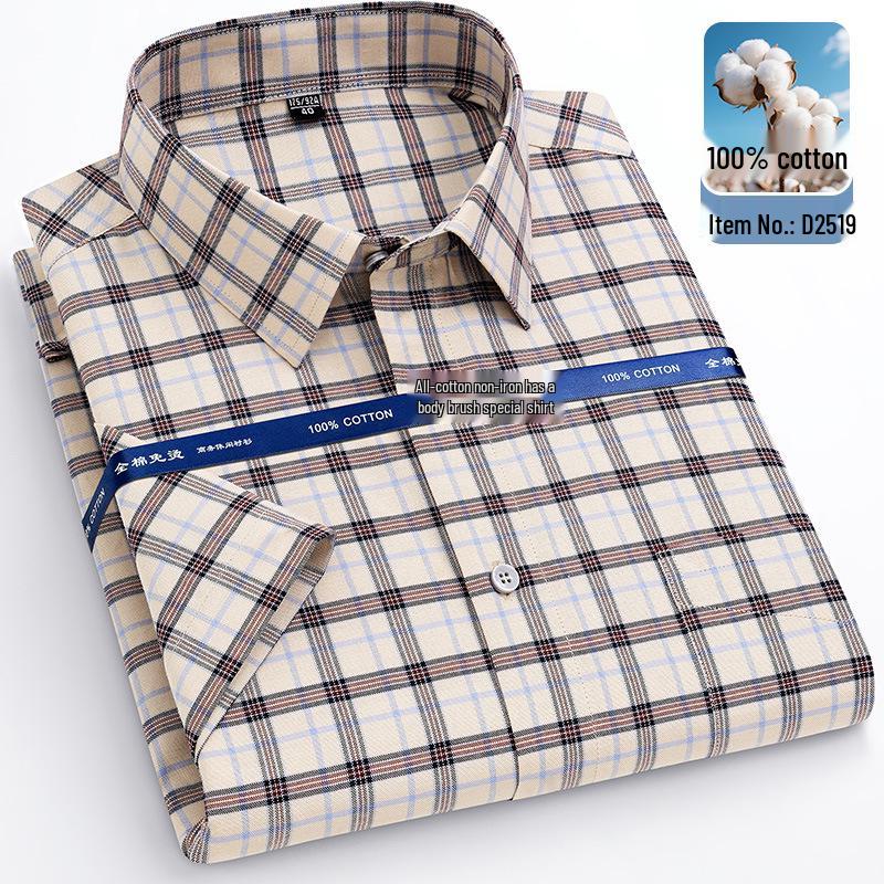 Men's Plus Size Short Sleeve Plaid Oxford Cotton Shirt