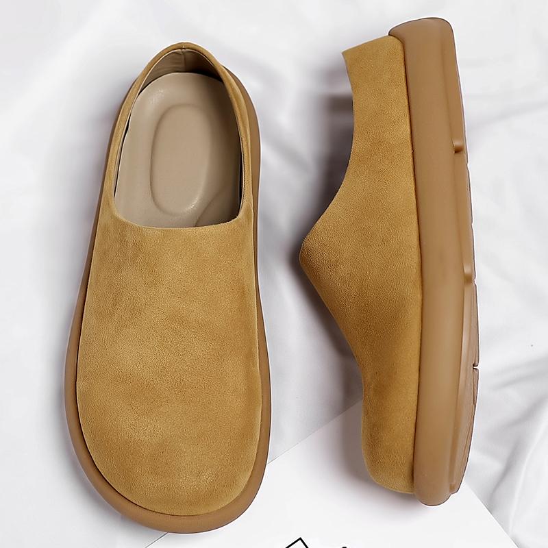 Fashion Summer Slip On Half Shoes for Men Handmade Leather Slippers Breathable Comfy Casual Loafers Moccasins Simple Casual Muller Shoes