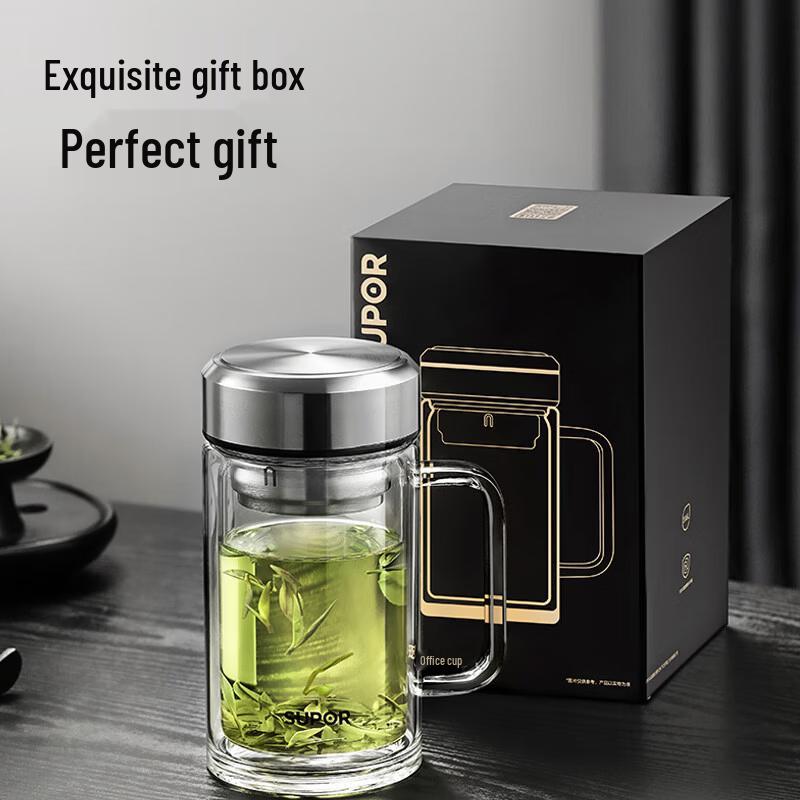 SUPOR 570mL Double-Layer Glass Tea Infuser Mug