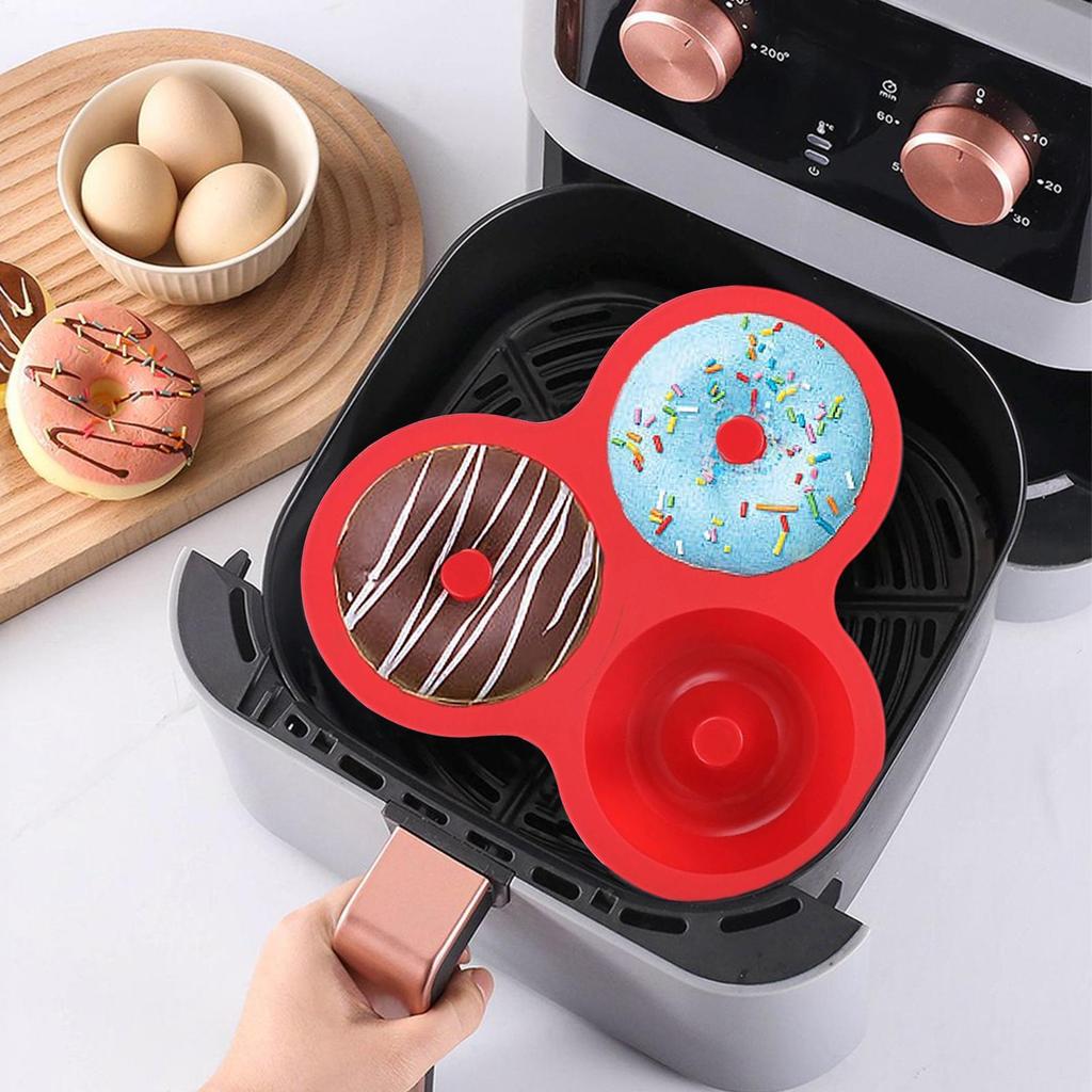 Moule à beignets antiadhésif en silicone à 3 cavités Réutilisable Moules à beignets Pour friteuse à air Pour gâteau biscuit collation Cuisson Préparation petit-déjeuner