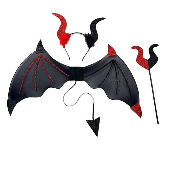 3Pcs/Set Devil Wings Hair Hoop Set Trident Fork Demon Role Play Headband Set Halloween Costume Accessories