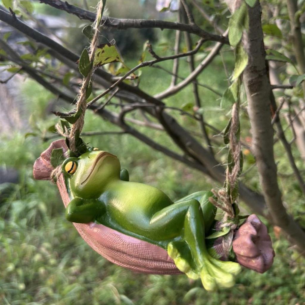 Frog Garden Statue Sleeping Frog On Swing Tree Sculpture Animal Cute Figurine For Patio Yard Porch Lawn Balcony Tree Decor