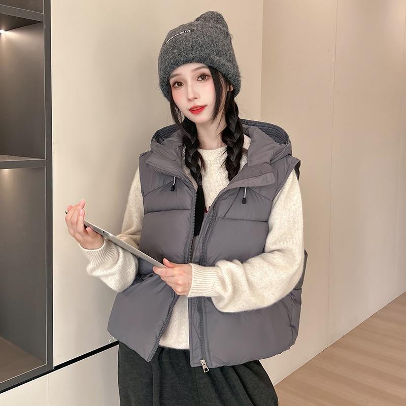 

Hooded short cotton vest women s autumn and winter down cotton vest jacket vest XXL серый