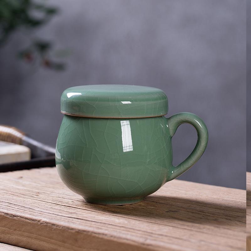 330ml Longquan Celadon Filter Tea Separator Cup Traditional Tea Mug with Infuser Household Tea Soaking Office Water Cup Cafes