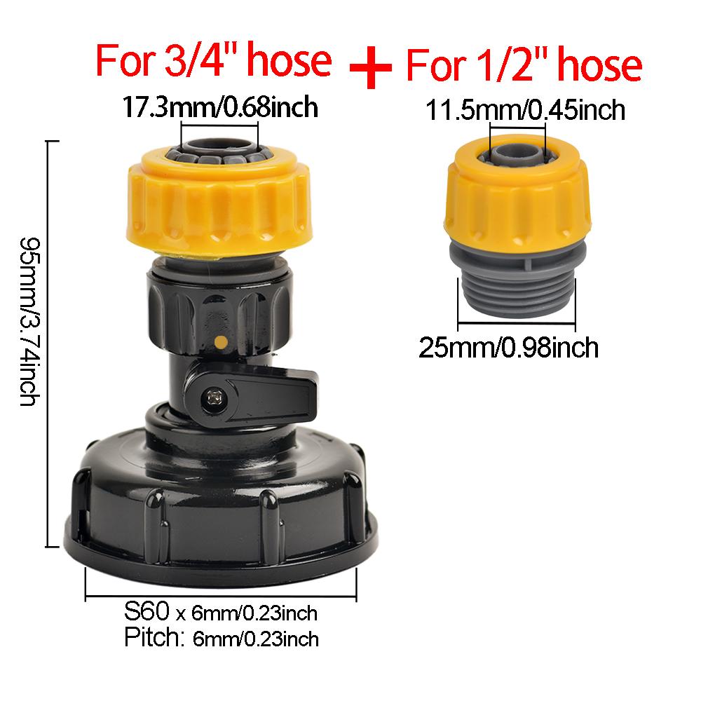 1000L IBC Tank Adapter with 1/2" and 3/4" Garden Hose Quick Connect - Universal Plastic Hose Faucet Connector Replacement Tool