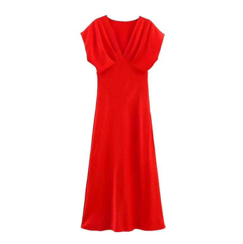 Saténové dlouhé šaty dámské černé drapované midi šaty dámské elegantní párty šaty krátký rukáv šik šaty