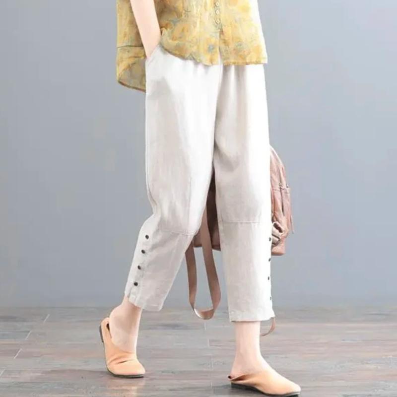 Summer Faion Cotton Linen Set for Mom Mid-aged And Ly Women Printed Harlan Pants Two-piece Set Korean Sle Loose