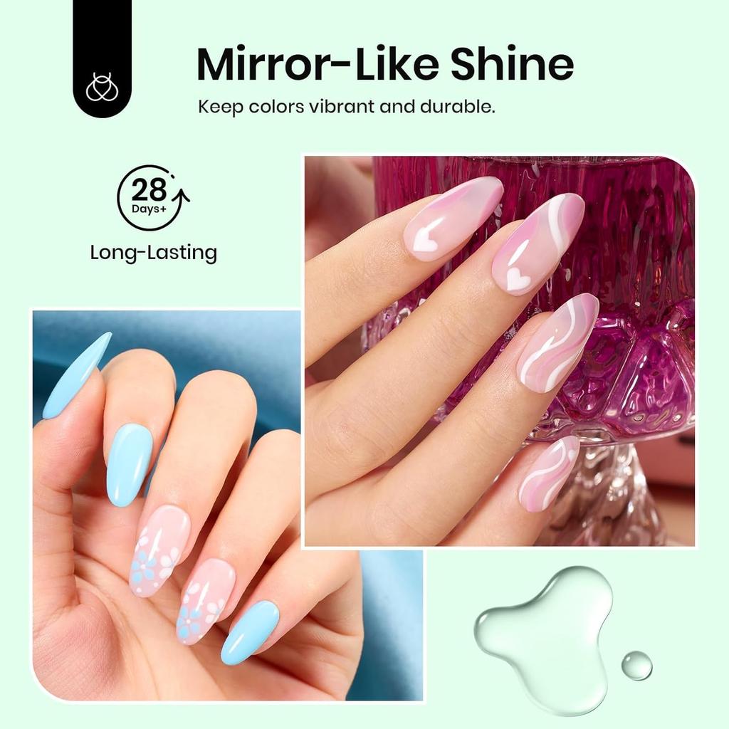 Beetles 15ml Gel Base Top Coat Set For Gel Nail Polish No Superb Shine Top Coat No Lamp Essential for Manicures Christmas Kit 2-Pack & - - Wipe-Off,