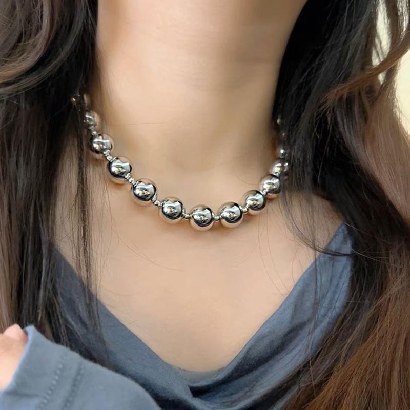 Stylish Beaded Necklace Handmade Alloy Clavicle Chain Silver Beaded Ornament