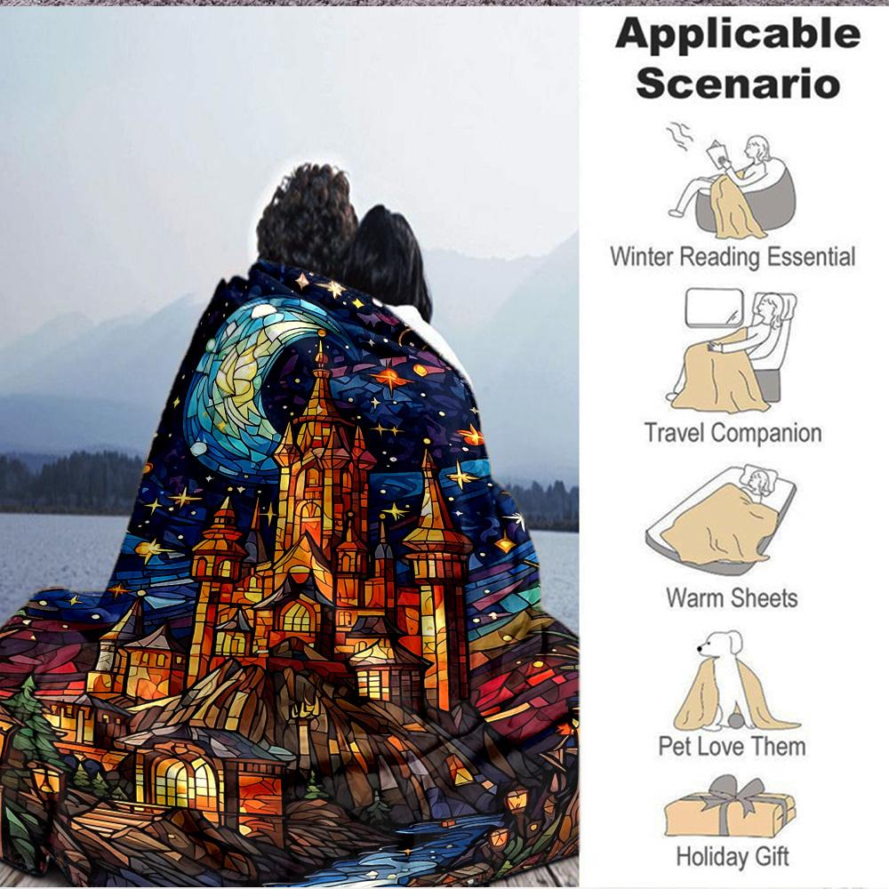1pc Stained Glass Fantasy Blanket, Lightweight Flannel Throw Blanket For Sofa, Bed, Travel139