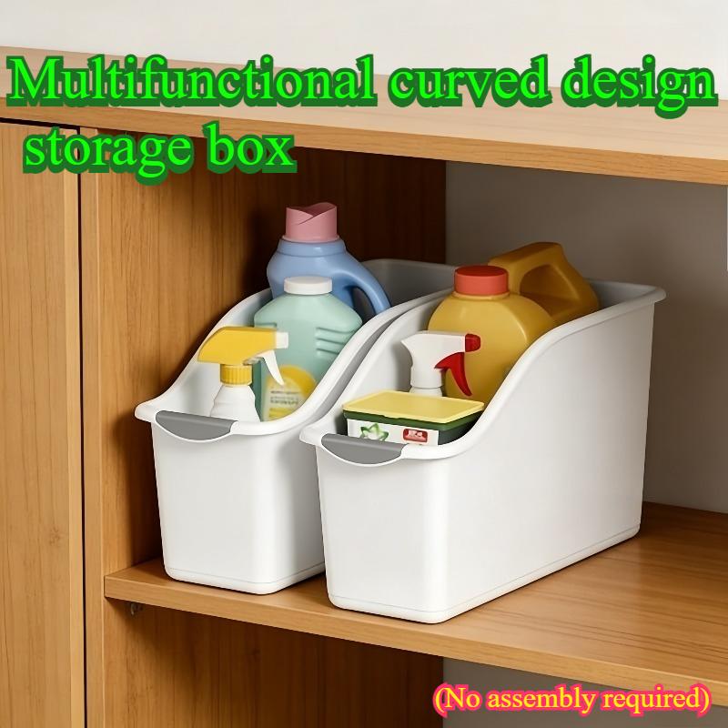 1pc Multi-functional Curved Design Storage Box, Fashionable White Plastic Storage Container, Heavy-Duty Kitchen Storage Basket
