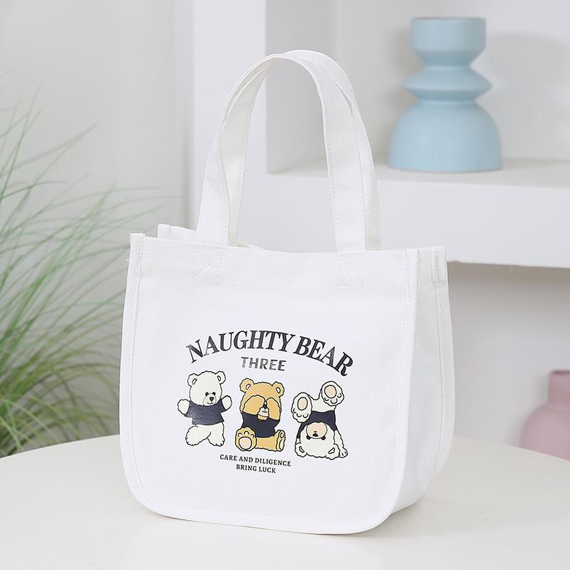 Canvas Lunch Bag Classic Bear Lunch Box Storage Handbag Multifunctional