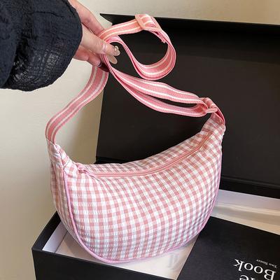 Hot-selling Spring and Summer Leisure Light Travel Plaid Cloth Dumpling Bag Niche Ins Style Korean Commuter Messenger