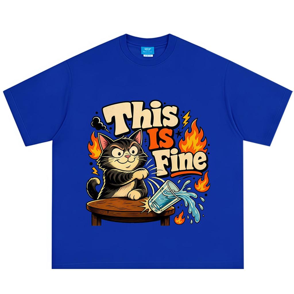 This Is Fine Cat Chaos Funny Cat Meme TShirt Unisex Unisex Hiphop Tshirt Summer Shortsleeved Loose Casual Hiphop Cotton Tshirts