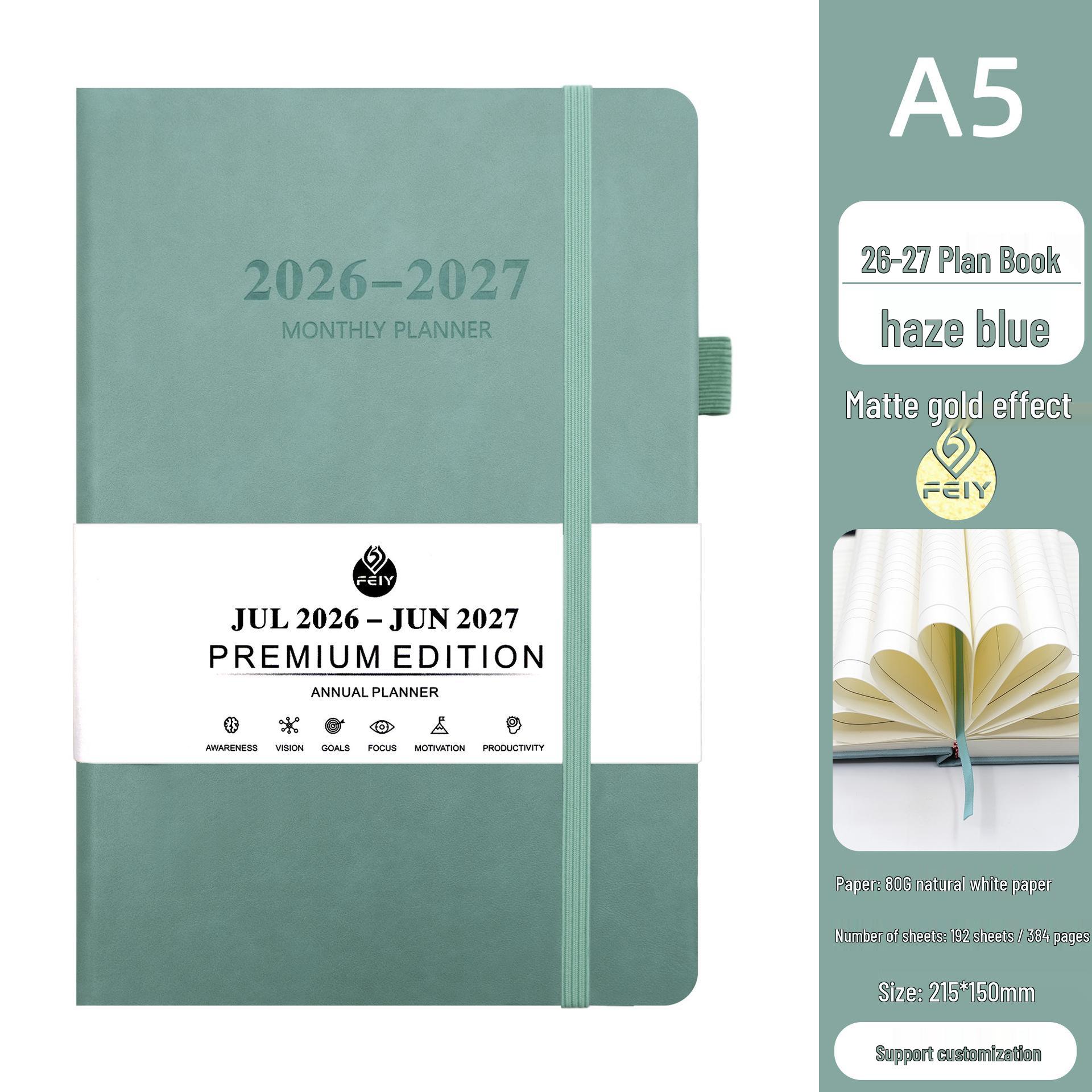 A5 Hardcover Self-Discipline Diary: 26-27 Weeks English Monthly Planner with Strap A5