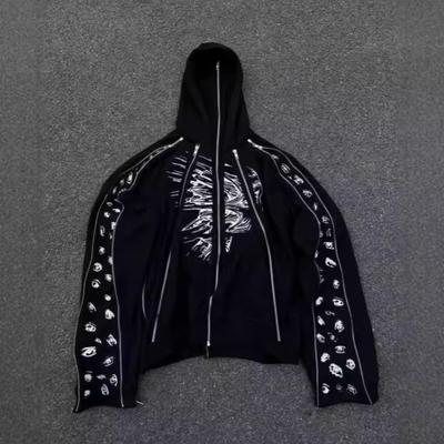 European and American Street Trendy Dark Harajuku Y2K Multi Zipper Hat Loose Men's and Women's Hoodies