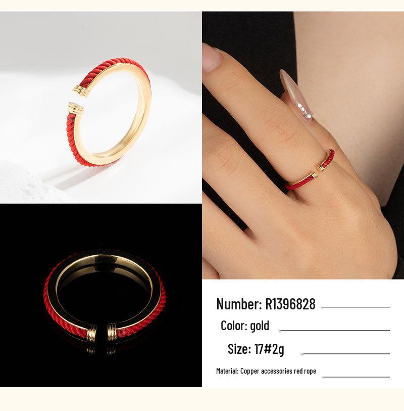 Chinese Christmas Red String Open Ring - Minimalist Advanced Sense Benmingnian Index Finger Band