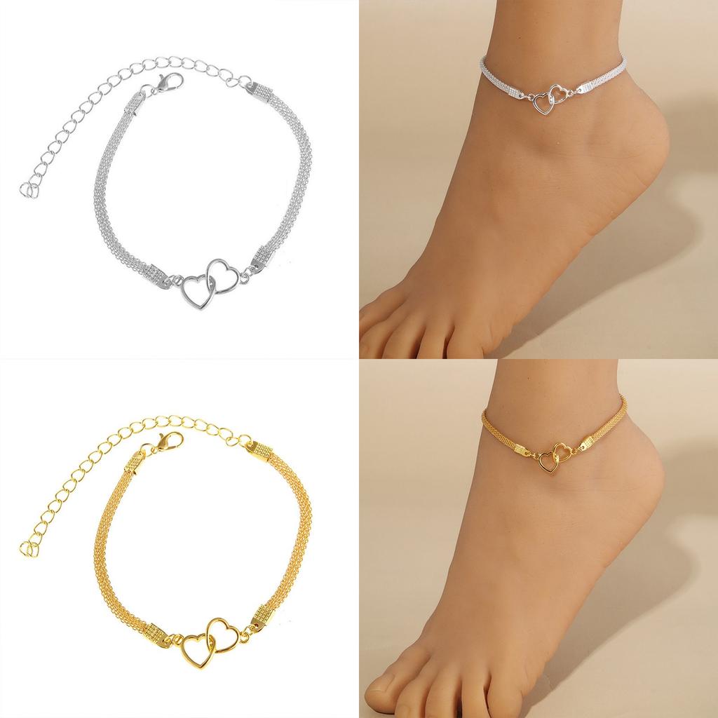 Shiny Heart-shaped Rhinestone Foot Ornaments, Adjustable Anklet, Crystal Double Heart-shaped Anklet