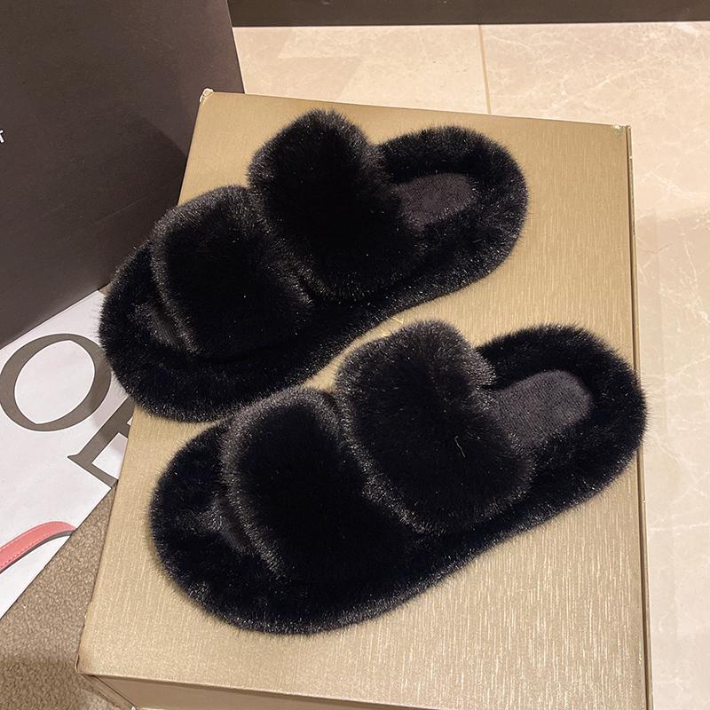 Fashion Candy Colors Fur Shoes Woman's Slippers Platform Peep Toe Slides Fashion Plush 2025 Luxury Fur Shoes Woman's Slippers Slides Can