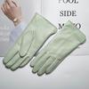 Ladies Sheepskin Gloves Classic Solid Color Versatile Leather Spring Knit Lining Cycling Driving Gloves Autumn