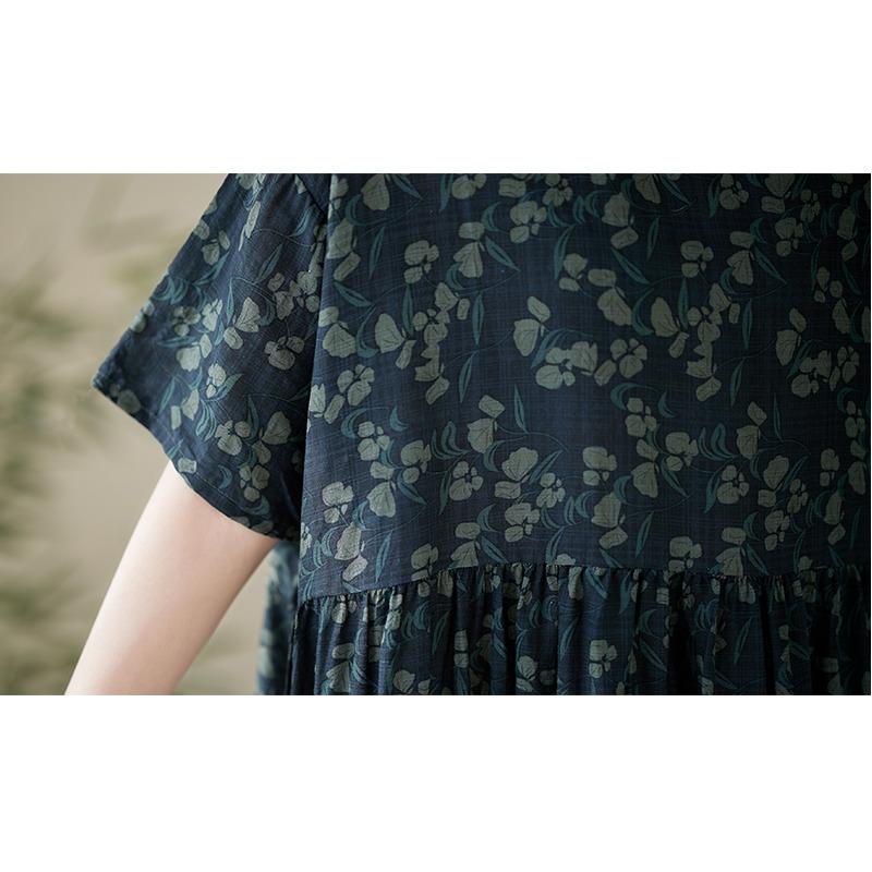 DIMANAF 2025 Summer Plus Size Dress Basic Women Casual Loose Vintage Oversized Printing New Long O-Neck Dress