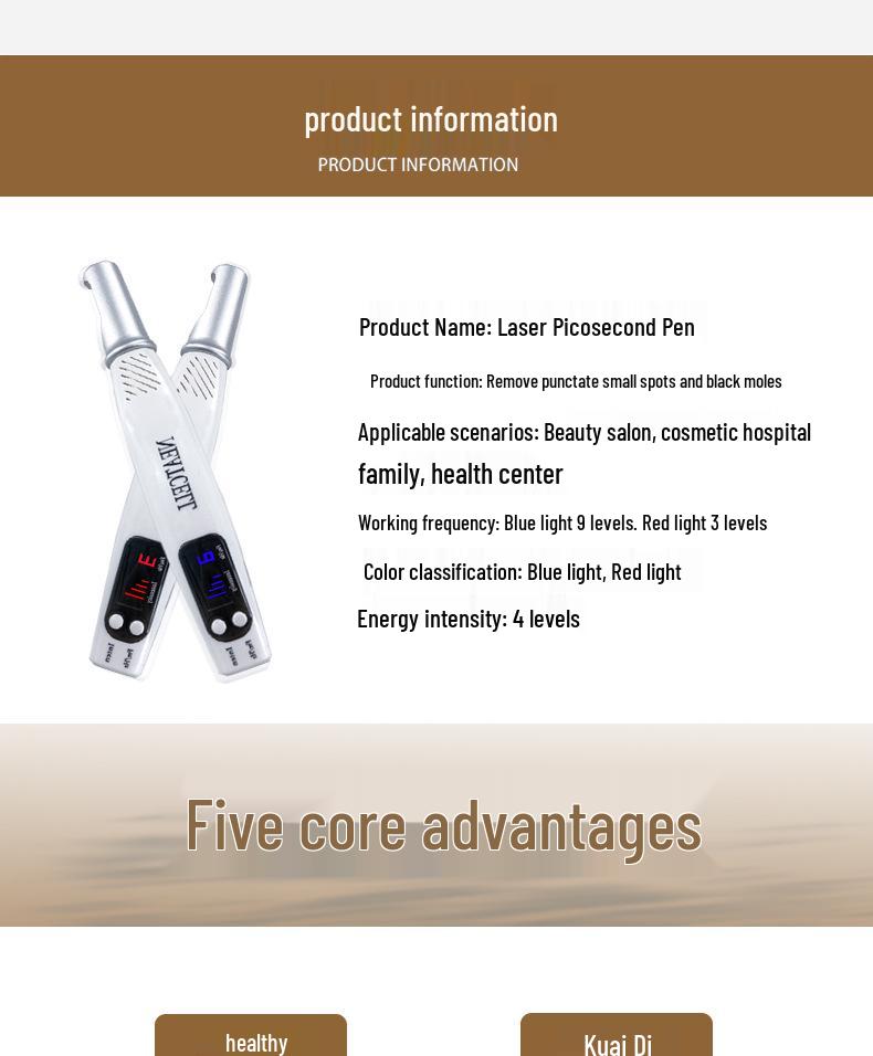 Compact Picosecond Laser Pen: Portable Red & Blue Light Tattoo & Spot Remover for Home Beauty Use.