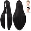 CaseEden Cosplay Black WIG6150 Wig, Premium, Smooth, Long, Straight, 100cm, Hair,