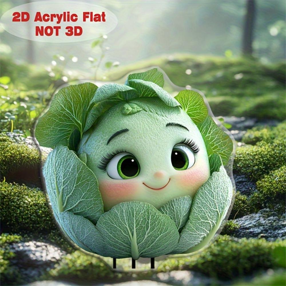 Varză verde drăguță, acrilic plat 2D, decorativă, potrivită pentru grădină, gazon, plantă în ghiveci, exterior, Crăciun, Halloween