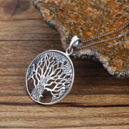 Retro Tree of Life Pendant Necklace: Trendy Unisex Fashion, Punk Hip Hop Style, Hollow-out Design.