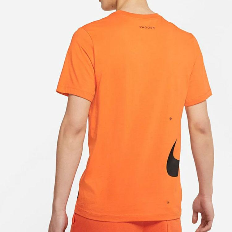 Nike Sportswear Swoosh Club Print Alphabet Crew Neck Short Sleeve T-Shirt Men Tops Orange DJ5374-801