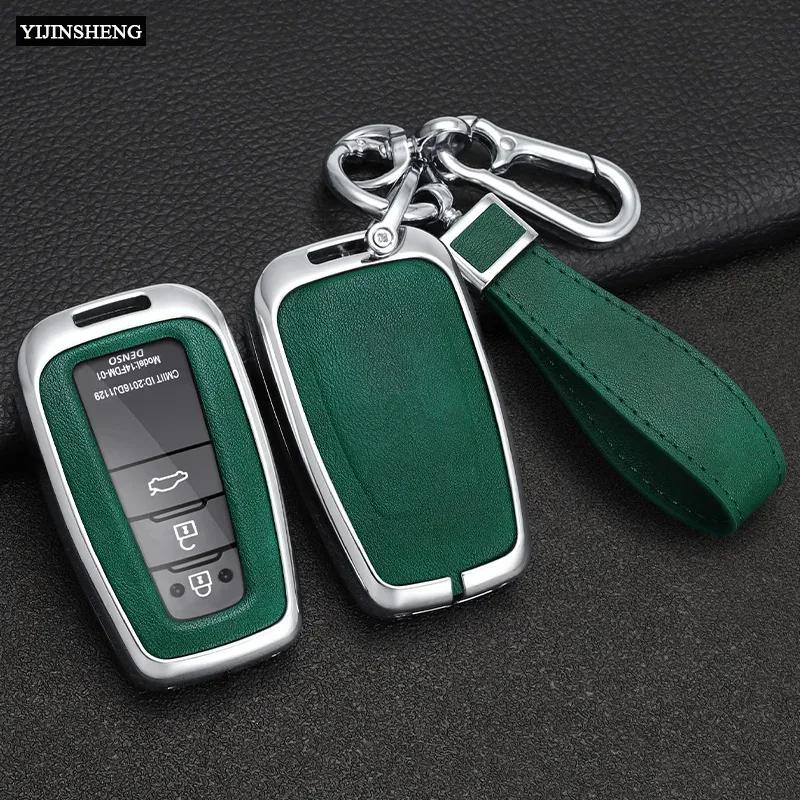Zinc Alloy + Leather Car Key Case for Toyota Corolla Hybrid 2021 Rav4 Land Cruiser Prado Camry Highlander Prius C-HR 2018+