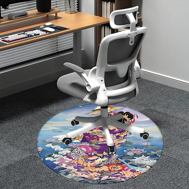 

Kimono Floral Pattern,Japanese Art Chair mat Round Rug Office carpet, Non slip, Suitable for Living Rooms, Bedrooms decor.1205228a 80cm by 80cm