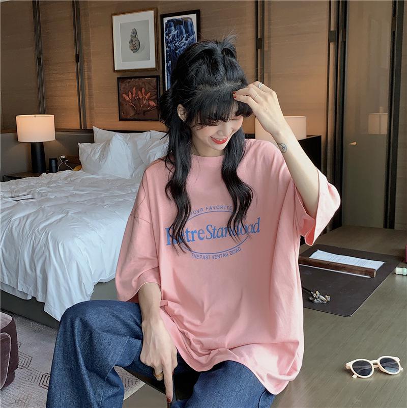 Sommer 2024 Koreanischer Retro Midilänge Locker Übergröße Trendiges Damen Kurzarm T-Shirt