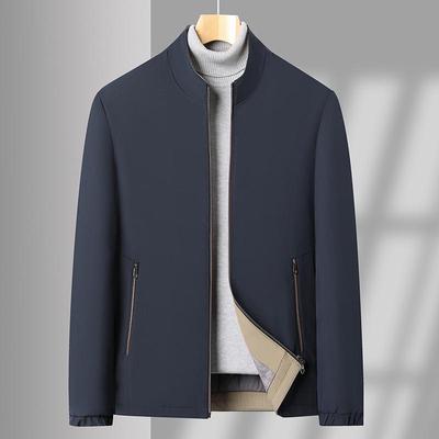 Men's Cotton-Lined Stand Collar Loose Zipper Jacket - 2024 Autumn/Winter Business Casual Solid Color, Warm for Middle-Aged