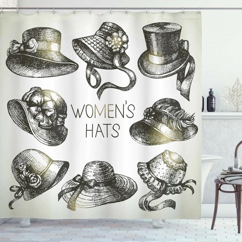Victorian Shower Curtain Ladies Clothes History Dress Handbag Feather Gloves Floral Design Baroque Bathroom Curtains With Hooks