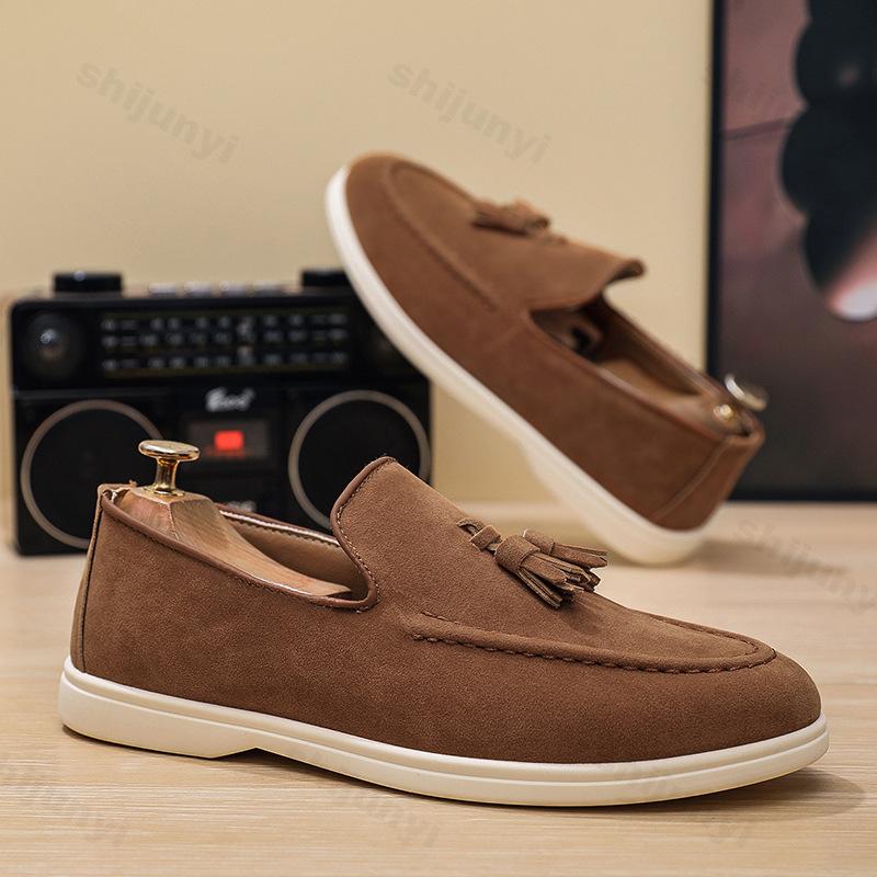Autumn Men Flat Loafers 2025 Frosted Suede Flat Shoes Comfortable Non Slip Fashion Loafers Lightweight Outdoor Casual Shoes