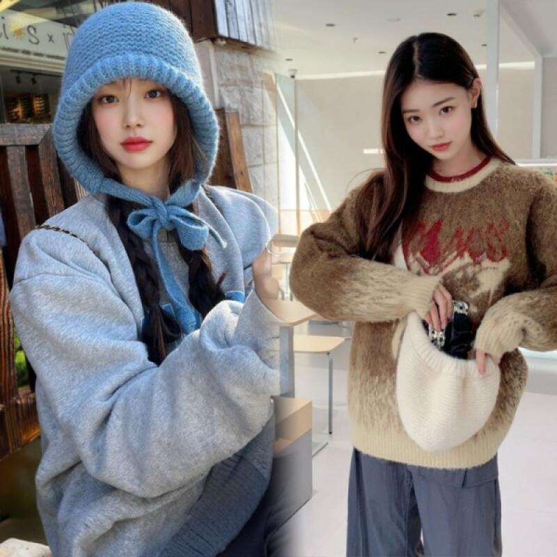 Long-strap knit balaclava hooded neck warmer ivory