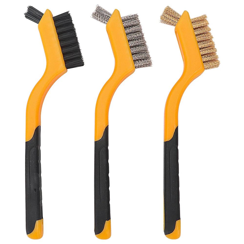 

7Inch Brass Cleaning Brush Mini Stainless Steel Brush Metal Burr Polishing Rust Removal Kitchen Dirt Cleaning Nylon Brush 3pcs