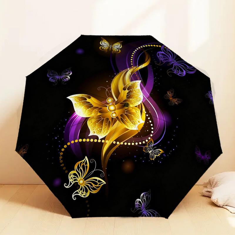 1pc Butterfly Art Automatic Folding Umbrella, Heavy Duty 8 Rib Iron Frame,  Suitable for Travel, Daily Use, Birthday, Decor Gift m0104056
