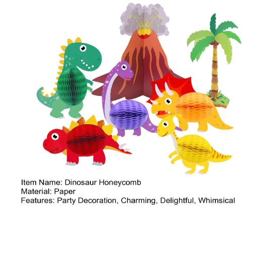 7 Pcs/Set Dinosaur Honeycomb Table Centerpieces Cartoon Animal Paper Honeycomb Ornaments Birthday Party Supplies for Kids Boys