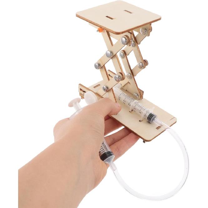 Toyvian Creative Science Toy for Kids, Wooden Hydraulic Lift Model Assembly Puzzle, Educational DIY Mechanical Kit, Stem Learning Toy for Boys and