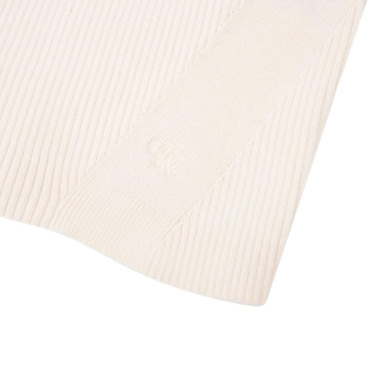 Calvin Klein Solid Color Fashion Simple Embroidered Ribbed Knit Top Women Tops Milk-White J223612
