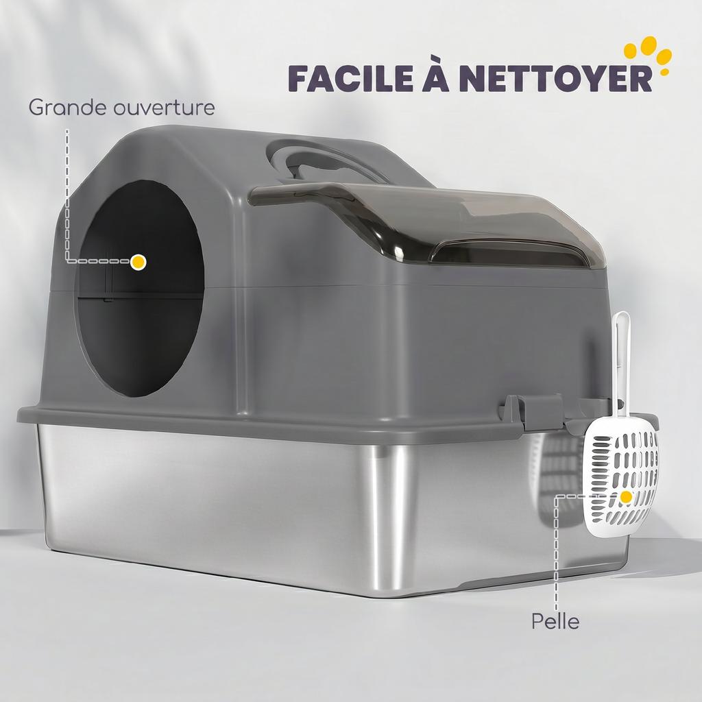 Cat Litter Box, Removable Enclosed Lid, High Sides, 60.5 x 40.5 x 45 cm, Dark Grey